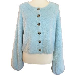 Lulus Size Small Light Blue Eyelash Knit Cardigan Sweater